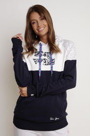 STAY WILD CREAM HOODED SWEATSHIRT WITH NAVY INSCRIPTION - NEMOS
