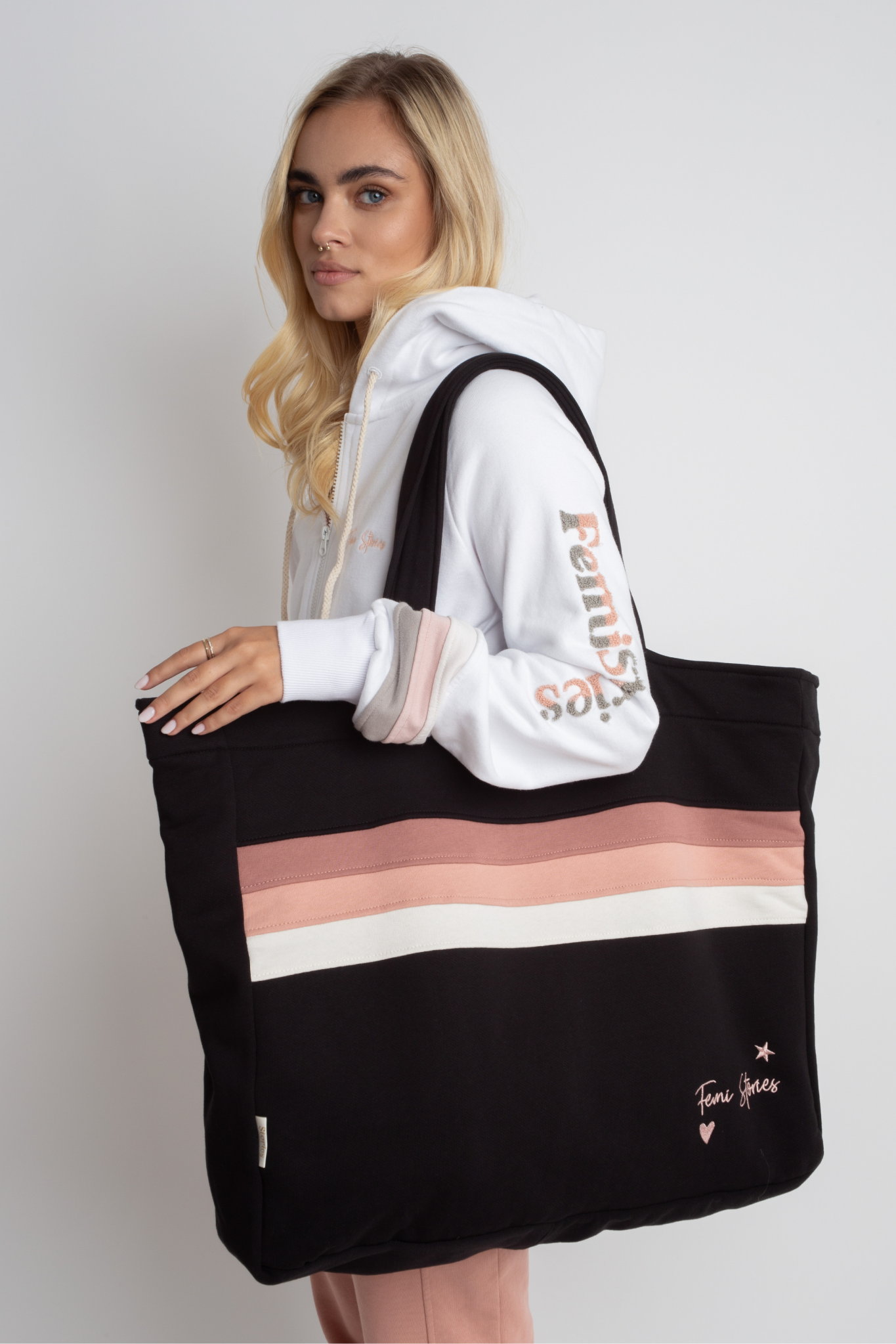 FEMI STORIES DOUBLE-SIDED SHOPPER BAG BLACK - BORA BORA