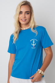 MERMAID CLUB BLUE T-SHIRT WITH ECRU PRINT - MANUEL