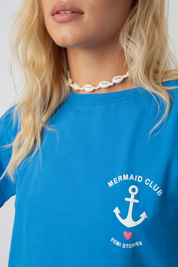 MERMAID CLUB BLUE T-SHIRT WITH ECRU PRINT - MANUEL