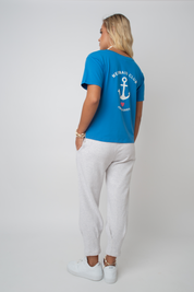MERMAID CLUB BLUE T-SHIRT WITH ECRU PRINT - MANUEL