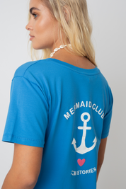 MERMAID CLUB BLUE T-SHIRT WITH ECRU PRINT - MANUEL