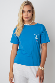 MERMAID CLUB BLUE T-SHIRT WITH ECRU PRINT - MANUEL