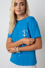 MERMAID CLUB BLUE T-SHIRT WITH ECRU PRINT - MANUEL