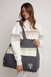 SHOPPER BAG WITH PALM PRINT, ANTHRACITE - BORA BORA