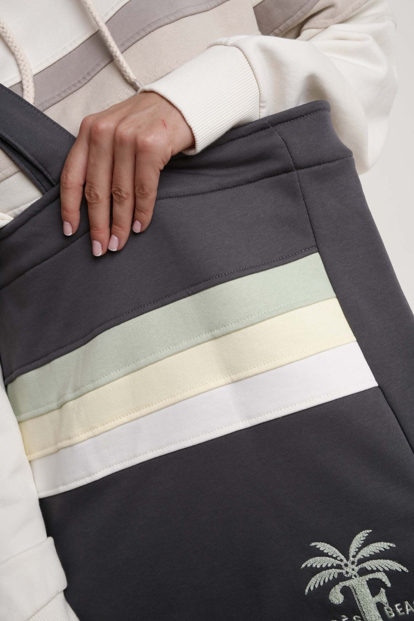 SHOPPER BAG WITH PALM PRINT, ANTHRACITE - BORA BORA