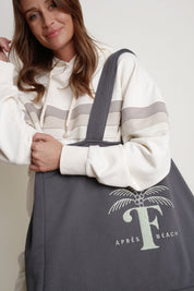 SHOPPER BAG WITH PALM PRINT, ANTHRACITE - BORA BORA