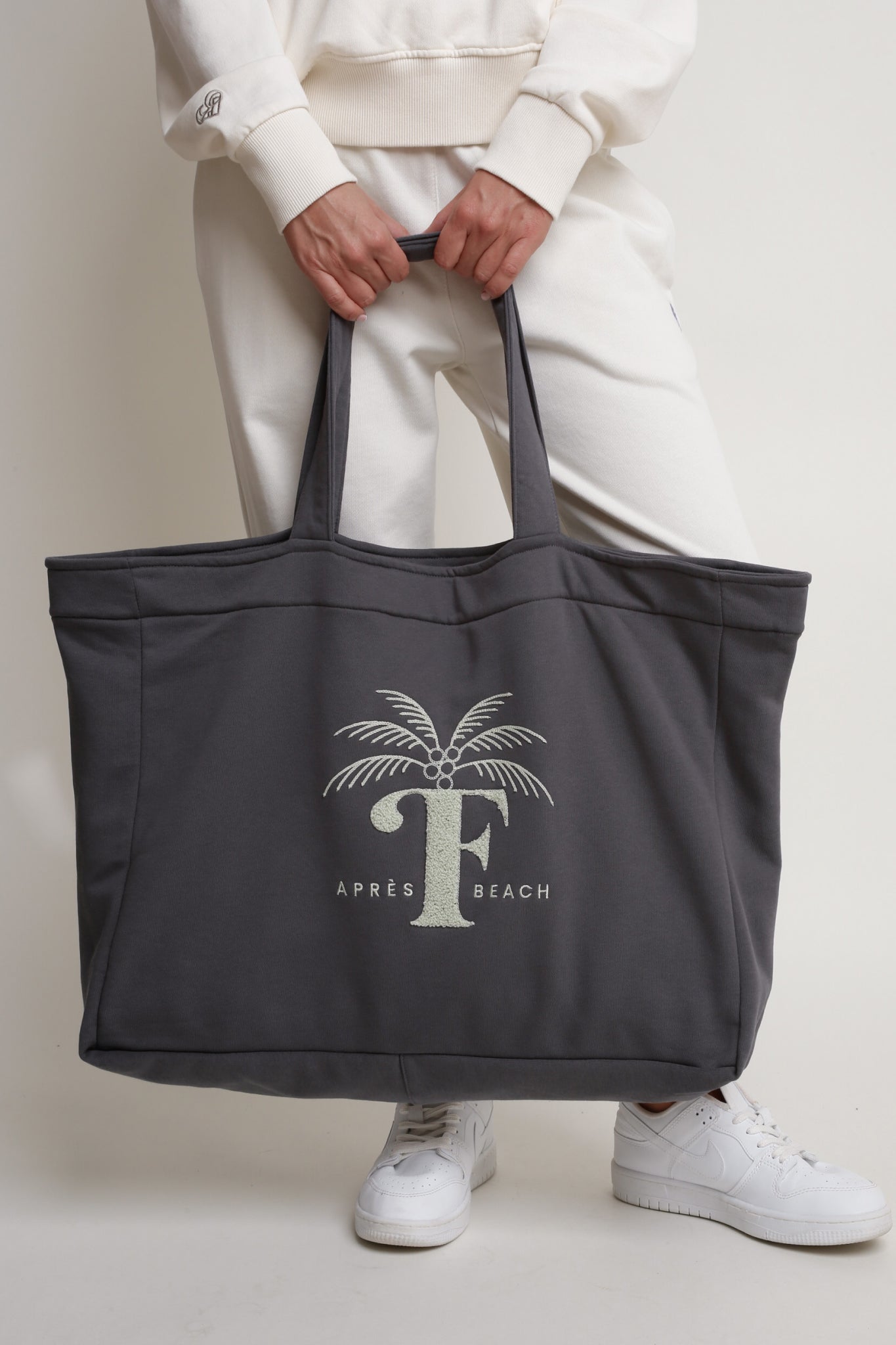 SHOPPER BAG WITH PALM PRINT, ANTHRACITE - BORA BORA
