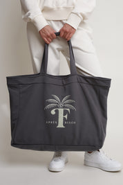 SHOPPER BAG WITH PALM PRINT, ANTHRACITE - BORA BORA
