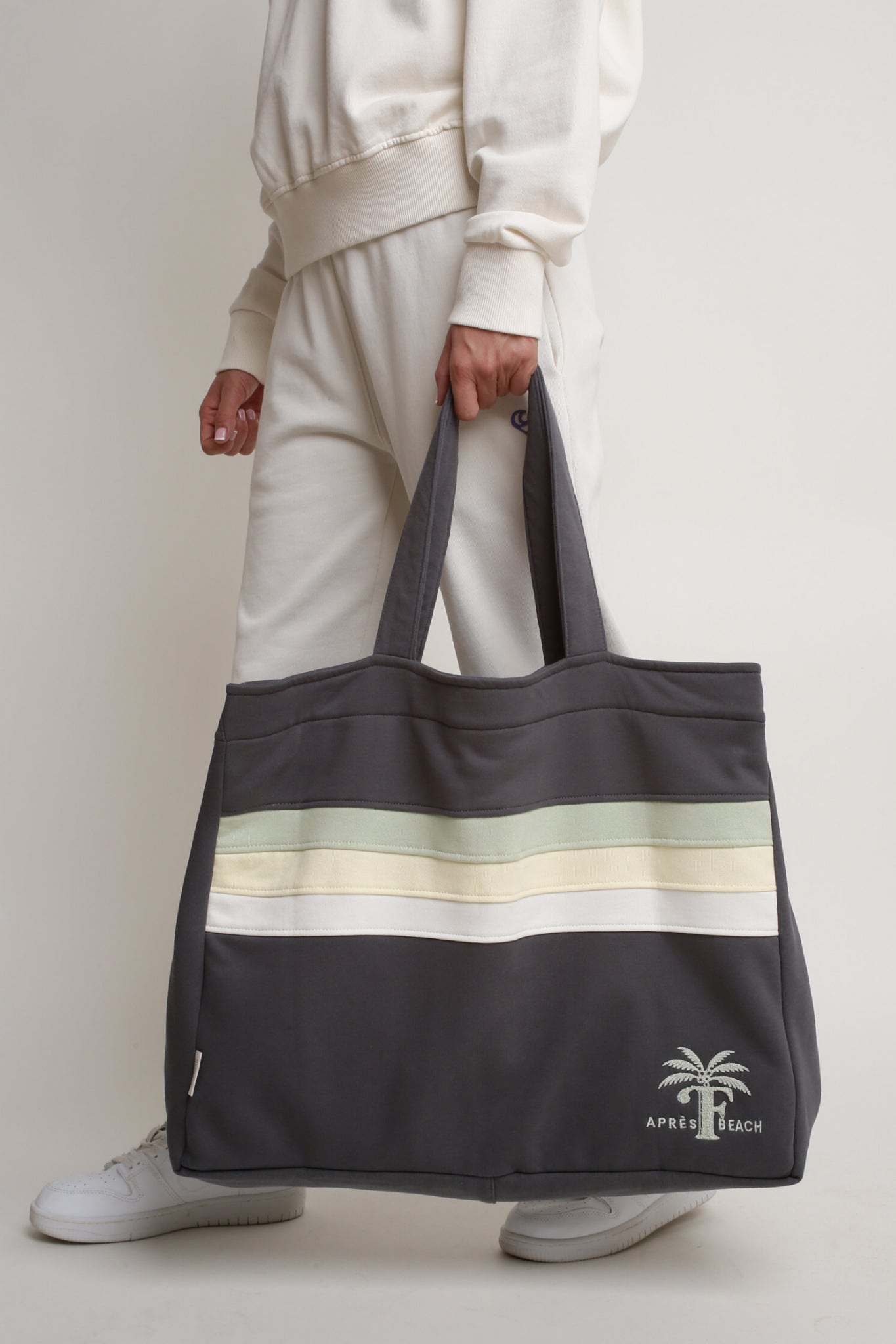 SHOPPER BAG WITH PALM PRINT, ANTHRACITE - BORA BORA
