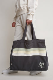SHOPPER BAG WITH PALM PRINT, ANTHRACITE - BORA BORA
