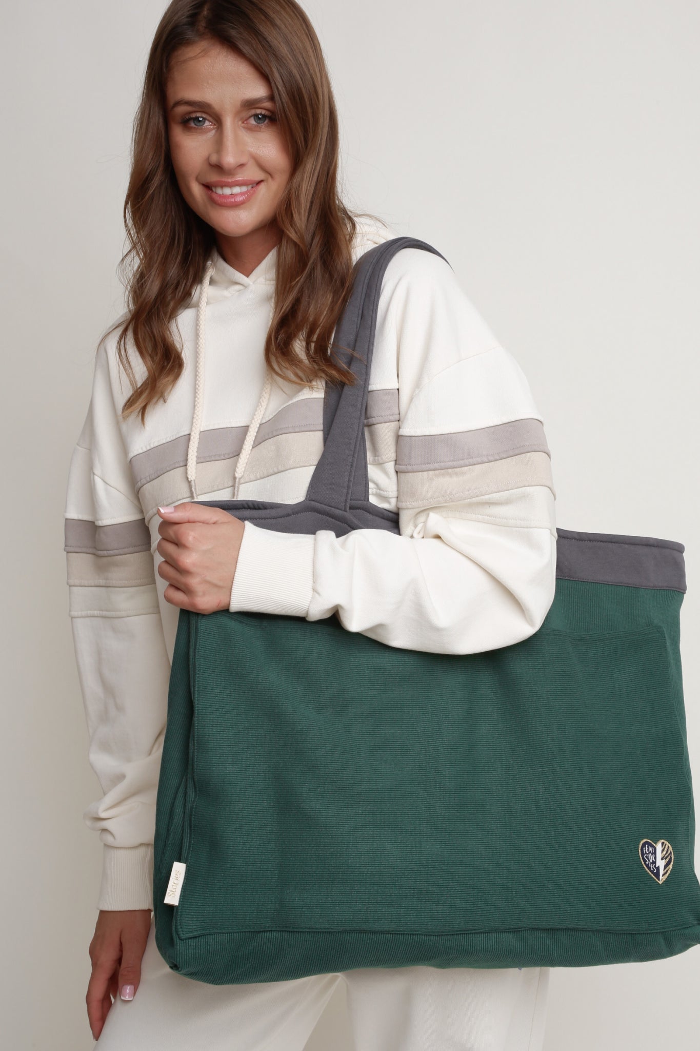 SHOPPER BAG WITH PALM PRINT, ANTHRACITE - BORA BORA