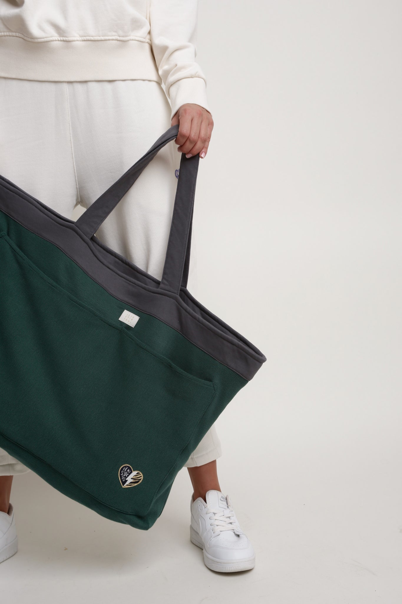 SHOPPER BAG WITH PALM PRINT, ANTHRACITE - BORA BORA