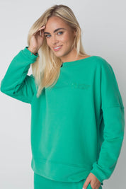 BLUZA OVERSIZE Z SZEROKIM DEKOLTEM ZIELONA - MULL