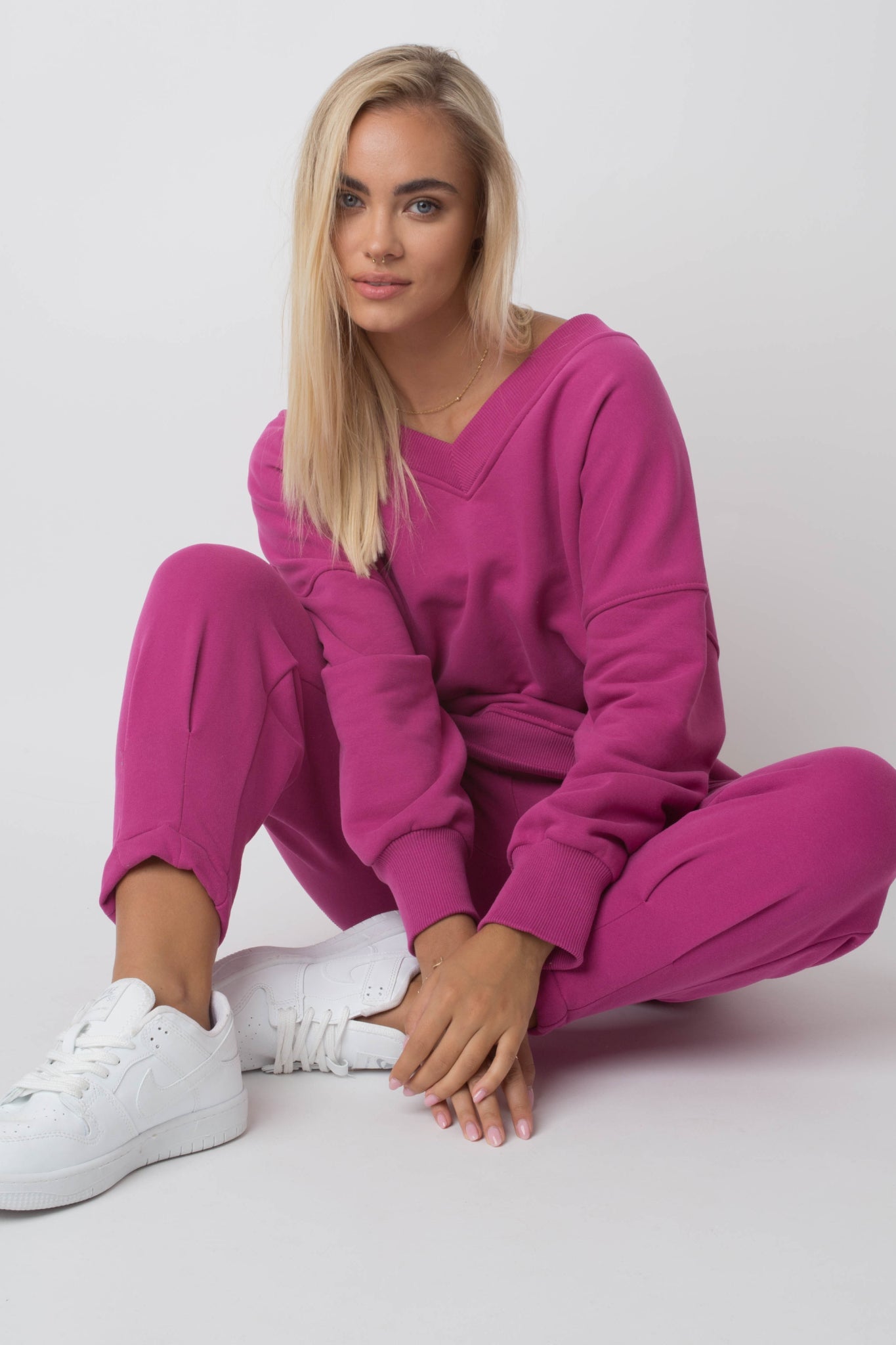 BLUZA Z DEKOLTEM OVERSIZE RÓŻOWA - BISCOE