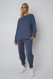 BLUZA OVERSIZE Z SZEROKIM DEKOLTEM GRANATOWA - MULL