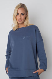 BLUZA OVERSIZE Z SZEROKIM DEKOLTEM GRANATOWA - MULL