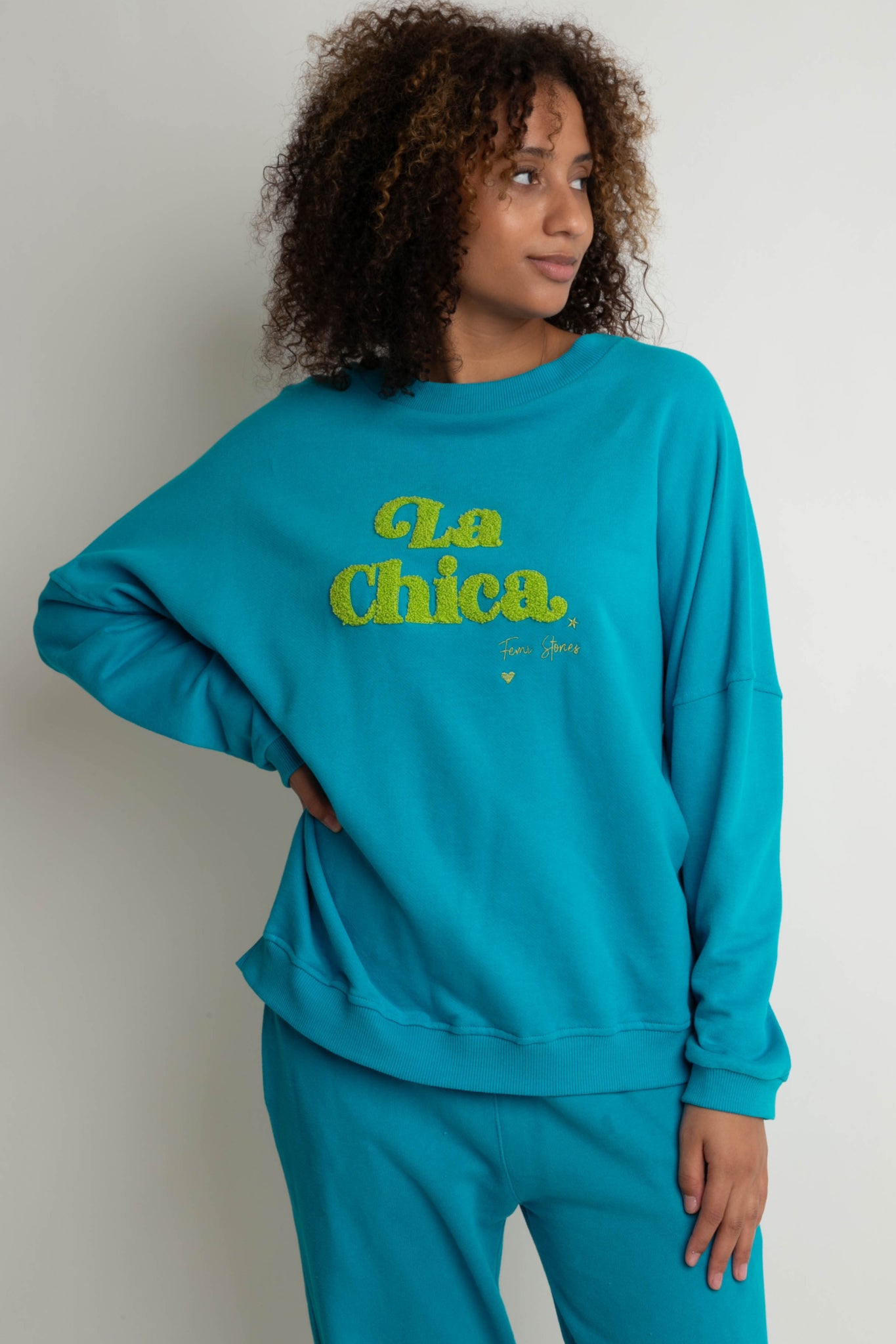 BLUZA LA CHICA TYPU CREWNECK TURKUSOWA - VALD