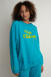 BLUZA LA CHICA TYPU CREWNECK TURKUSOWA - VALD