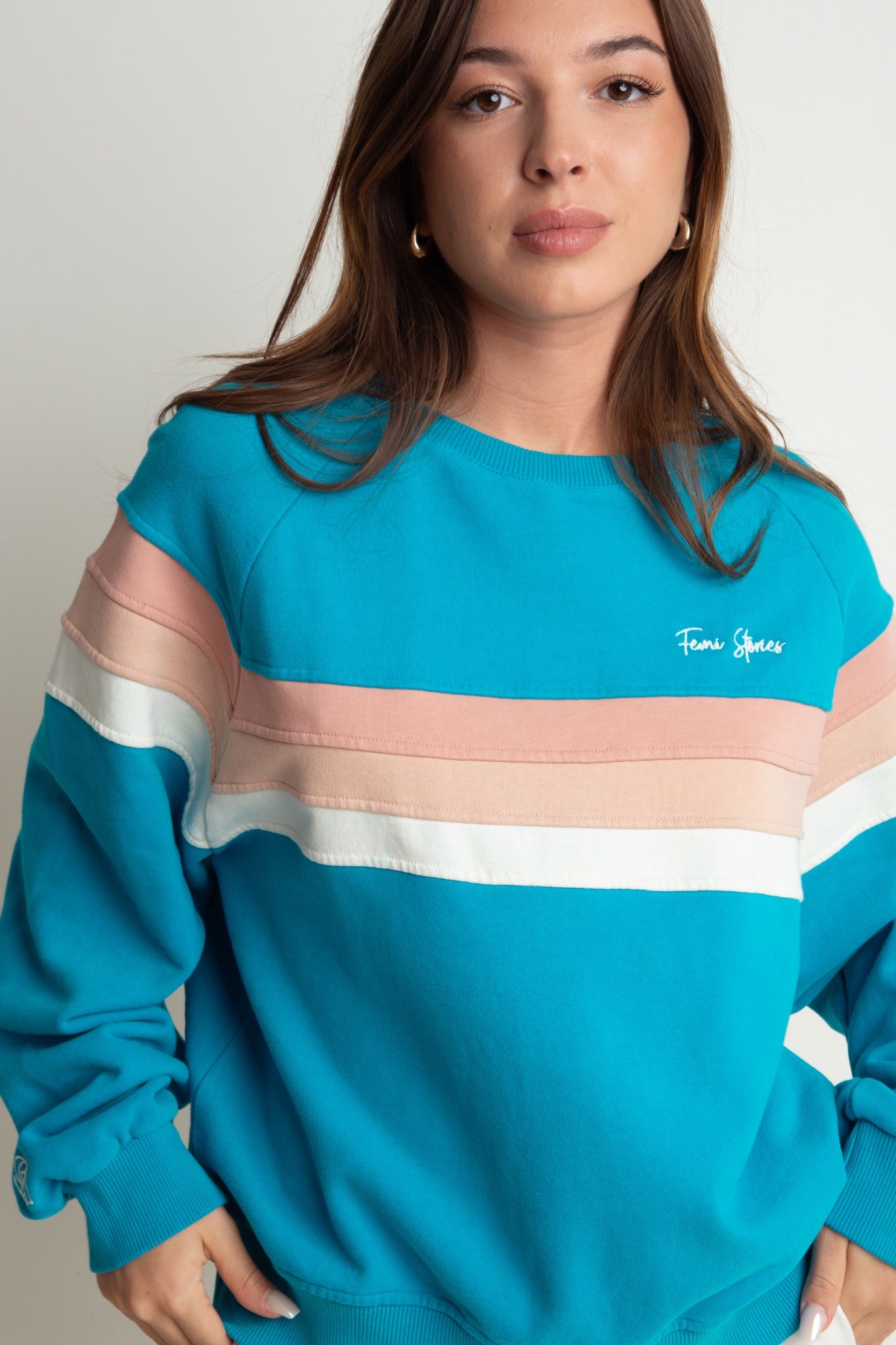 BLUZA TYPU CREWNECK TURKUSOWA - ANNIE