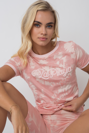 T-SHIRT LA PLAYA WASHED PINK Z JASNORÓŻOWYM NAPISEM I LAMÓWKĄ - COSMA