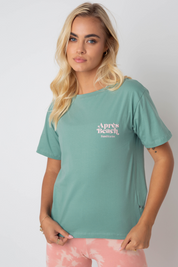 T-SHIRT APRES BEACH MIĘTOWY Z RÓŻOWYM NADRUKIEM - MANUEL