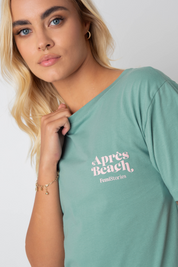 T-SHIRT APRES BEACH MIĘTOWY Z RÓŻOWYM NADRUKIEM - MANUEL