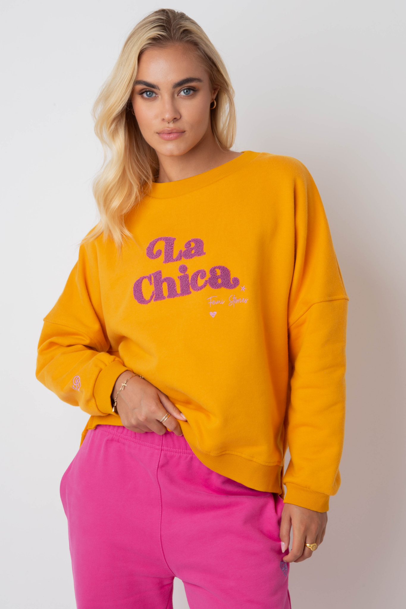 BLUZA LA CHICA TYPU CREWNECK POMARAŃCZOWA - VALD