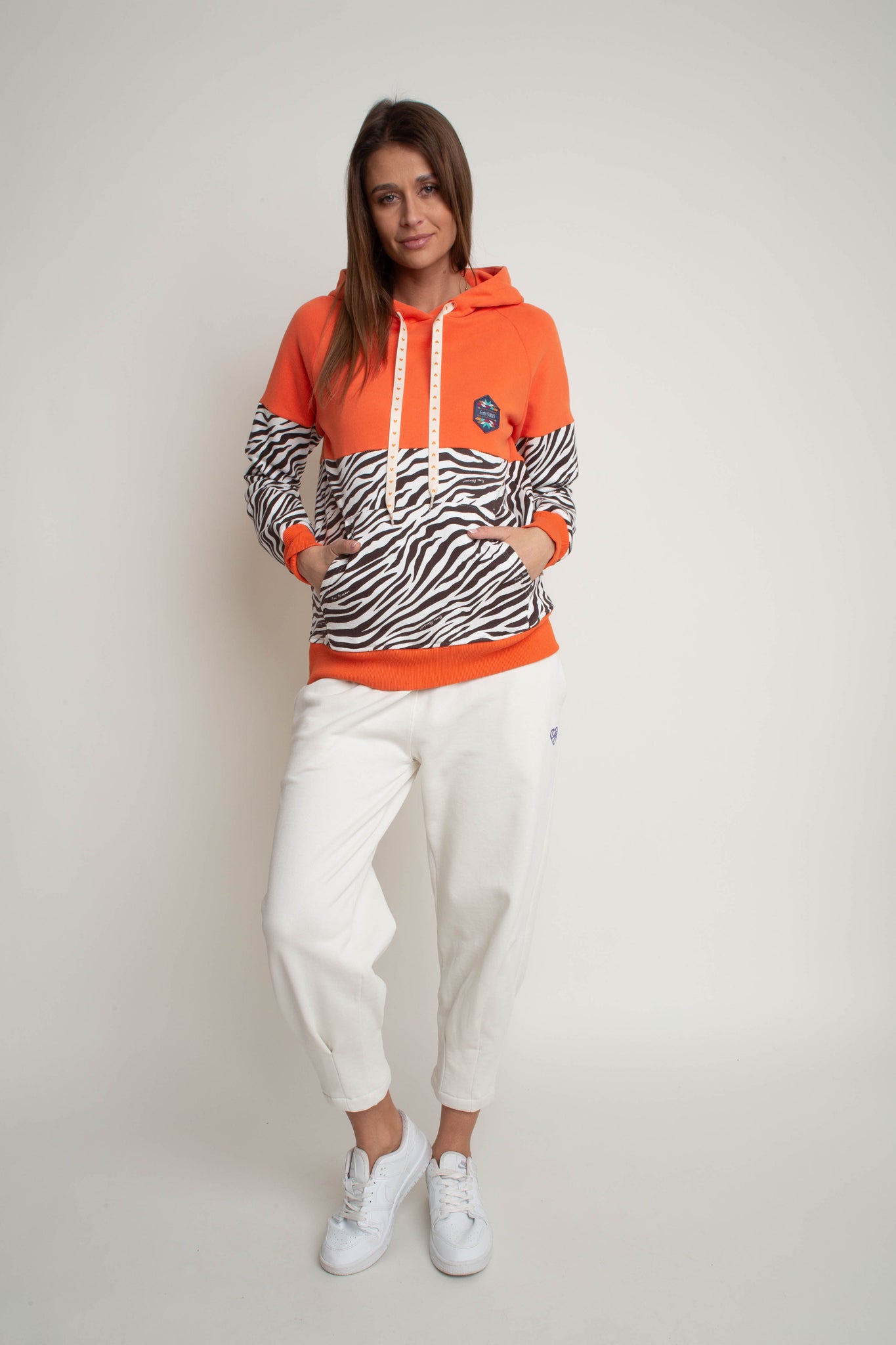 ORANGE/BROWN ZEBRA PRINT HOODIE - CAROL