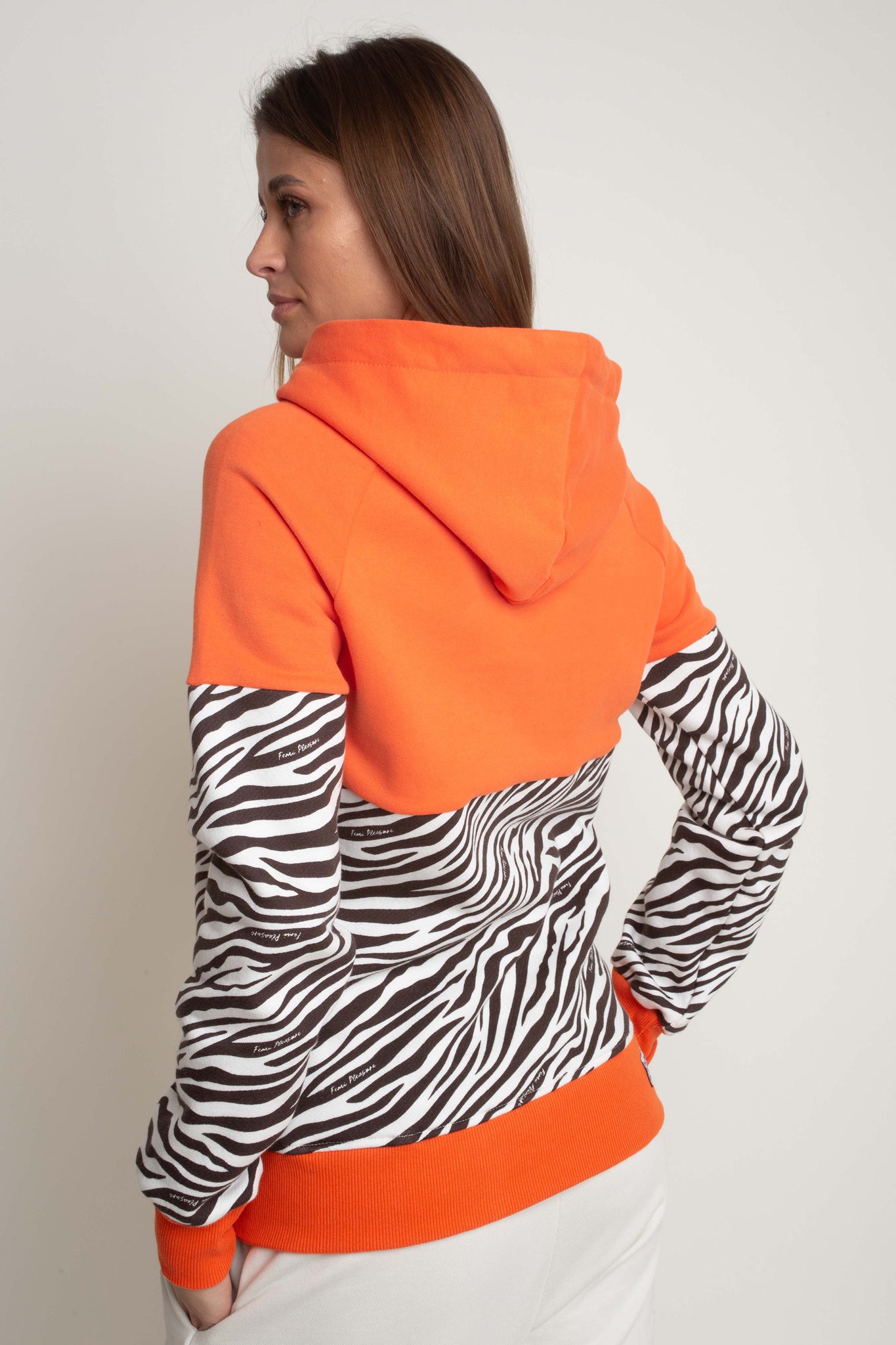 ORANGE/BROWN ZEBRA PRINT HOODIE - CAROL