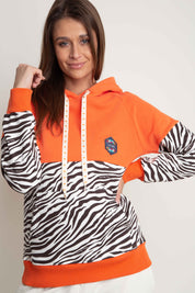 ORANGE/BROWN ZEBRA PRINT HOODIE - CAROL