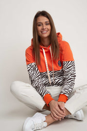 ORANGE/BROWN ZEBRA PRINT HOODIE - CAROL