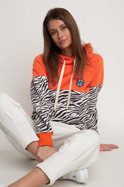 ORANGE/BROWN ZEBRA PRINT HOODIE - CAROL