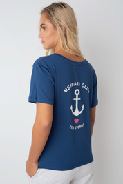 T-SHIRT MERMAID CLUB GRANATOWY Z NADRUKIEM W KOLORZE ECRU - MANUEL