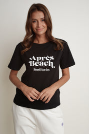 T-SHIRT CZARNY Z BIAŁYM NAPISEM APRES BEACH - MANUEL