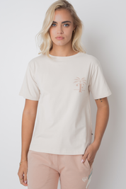 APRES BEACH T-SHIRT LIGHT BEIGE WITH BROWN PALM PRINT - MANUEL