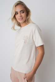 APRES BEACH T-SHIRT LIGHT BEIGE WITH BROWN PALM PRINT - MANUEL