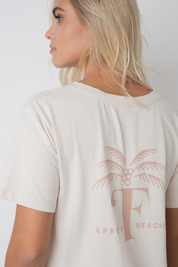 APRES BEACH T-SHIRT LIGHT BEIGE WITH BROWN PALM PRINT - MANUEL