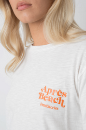 T-SHIRT APRES BEACH ECRU Z POMARAŃCZOWYM NADRUKIEM - MANUEL